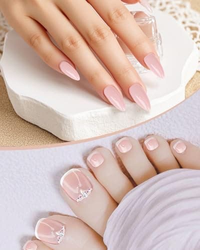 Molirex 48 Pcs Press On Nails with Toenails Almond Nails Press Ons in 12 Sizes, 2 Pack Nail Kit Nude - Thumbnail 3