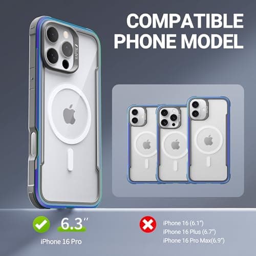RAPTIC Shield Magnetic for iPhone 16 Pro Case, Compatible with MagSafe, [for 2024 Capture Button Shockproof Clear Case], Military Grade 13FT Drop Tested, Durable Aluminum Frame, 6.3 inch, Iridescent - Thumbnail 2