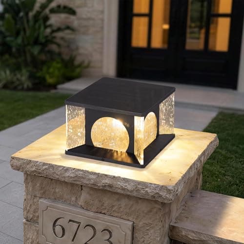 MVBT Large Solar Post Lights Outdoor, 11.8" Glass Column Lights Outside, Post Lights Solar Powered, Modern Pillar Light Waterproof, Dusk to Dawn Lantern Column Lamp for Patio Gate Driveway Pathway - Image 1