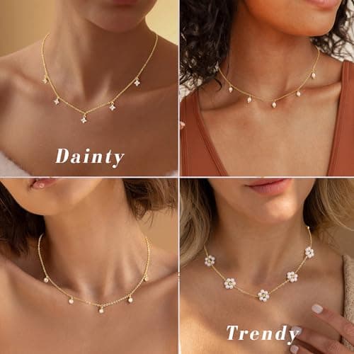 Ursteel 14K-Gold-Plated Cubic Zirconia Necklace for Women, Dainty 14K-Gold-Plated Necklace for Women Non Tarnish Station Necklaces Choker Cubic Zirconia Necklaces Wedding Prom Bridesmaids Gifts - Thumbnail 4