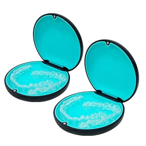 Maoerdental 2PCS Retainer Case Compatible with Invisalign,Cute Slim Aligner Case,Customized Magnetic Closure Orthodontic Retainer Cases (2 Pack Black + Cyan Silicone) - Image 1