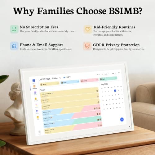 BSIMB 15.6 Inch Digital Calendar - Chore Chart, Meal Planner, Rewards System, Photo Display, Smart Electronic Calendar Touchscreen Interactive for Family Schedules, Seamless Scheduling White - Thumbnail 3