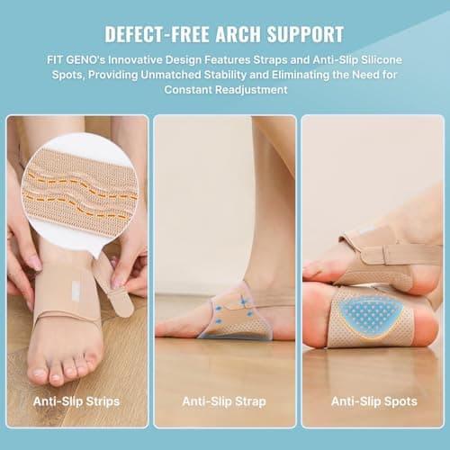 Fit Geno Arch Support Braces for Plantar Fasciitis Relief: Upgraded Non-Slip Wearable Arch Support w/Built-in Orthotics - Adjustable Bands w/Gel Pads for Flat Feet High & Fallen Arch Unisex - Thumbnail 3