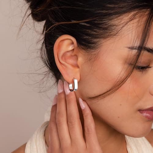 IEFWELL Silver Earrings for Women - Small Chunky Silver Earring for Women Hypoallergenic, Dainty Thick Huggie Hoop Earrings Trendy, Jewelry Gifts for Wife Girlfriend Mom - Thumbnail 4