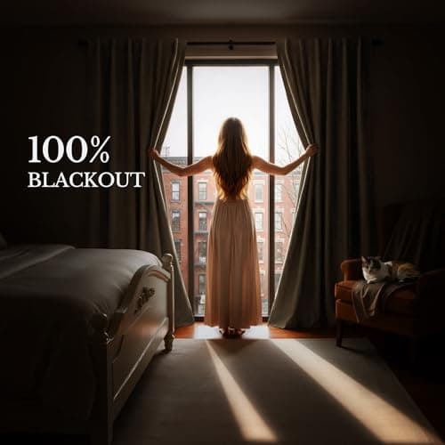 NICETOWN Scratch-Proof 100% Blackout Beige Curtains for Living Room, High-Density Linen Blend Window Treatments Rod Pocket & Back Tab Thermal Drapes for Nightshift, W52 x L84, 2 Panels - Thumbnail 4