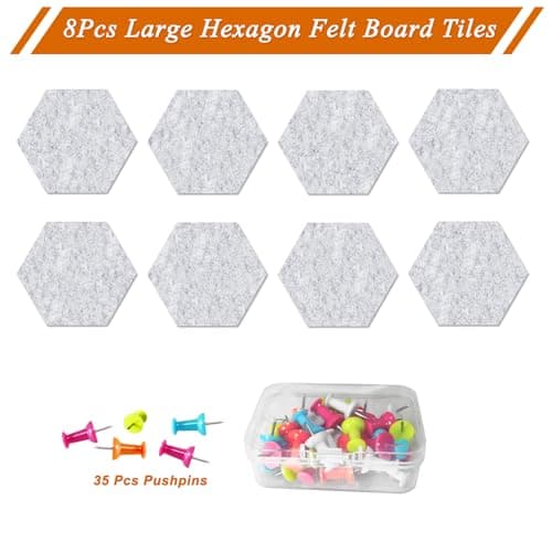 HULAVO Large Hexagon Felt Cork Board Tiles, Self Adhesive DIY Felt Bulletin Board Pin Board with 35 Pushpins for Office School Home Wall Decor Stickers Memos Photos Display(Light Grey) - Thumbnail 5