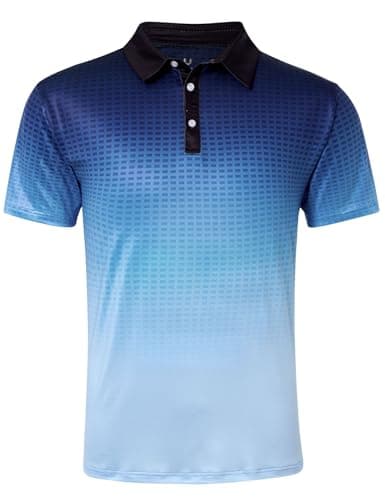 uideazone Golf Shirt for Men Dry Fit Performance Polo Shirts Gradient Blue Golf Short Sleeve Moisture Wicking Golf Polo 3XL - Image 1