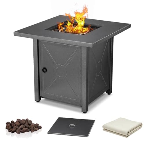 R.W.FLAME 28'' Propane Fire Pit Table, 40,000 BTU, Portable, with Lava Racks, Lid, Rain Cover, Smokeless for Outside Paito/Garden/Backyard - Image 1