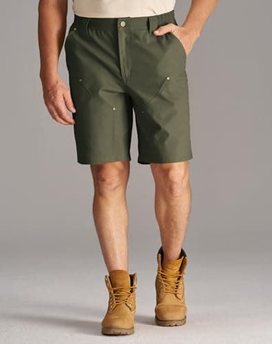 CHRONOLINE Men's Work Utility Shorts Heavyweight Cotton Water-Repellent Canvas Mid-Rise Regular Fit Carpenter Shorts, Olive Green, 34 - Thumbnail 2