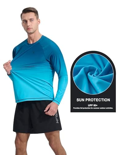 Mens Rash Guard UPF 50+ Swim Shirts UV Sun Protection T-Shirt Quick Dry Long Sleeve Beach Shirts for Fishing, Navy2 Gradient, XL - Thumbnail 5