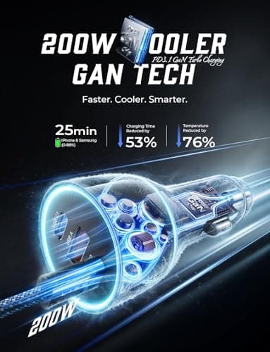 LISEN 200W Car Charger USB C Fast Charge [Gan] PD 140W Fast Car Charger USB C, 3 Port Type C Fast Charging for Multi Device, for iPhone 17 16 15 14 13 12, MacBook Neo, Laptop, iPad, Samsung S26 S25 - Thumbnail 6