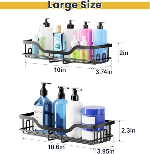 OMAIRA 3-Pack Shower Caddy with Soap Holder, Adhesive Rustproof No-drill Strudy Loading Inside Shower Organizer Shelves Rack Storage Bathroom Organization for Smooth Wall Glass Tile, Black (X-Large) - Thumbnail 2