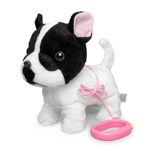 YH YUHUNG Walking French Bulldog Toy with Leash, Black & White Frenchie Puppy Robot, Electronic Barking & Wagging Plush Dog, Interactive Pet Gift for Kids 3+ (French Bulldog) - Image 1