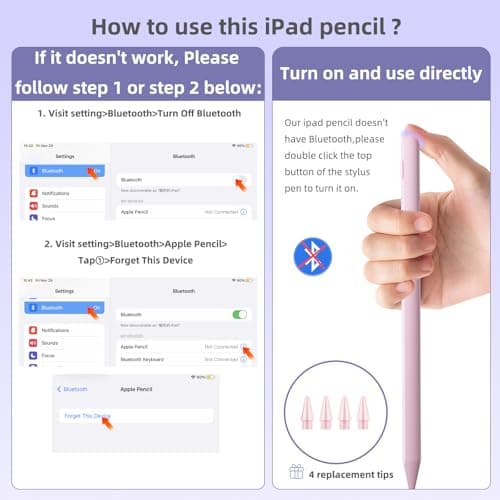 Stylus Pen for iPad 9th&10th Generation, Battery Indicators Apple Pencil with Palm Rejection Tilt Sensitivity Pen for 2018-2025 Apple iPad 10/9/8/7/6th, Pro 12.9/11/13 M4, Mini 5/6, Air 3/4/5/M2 - Thumbnail 3