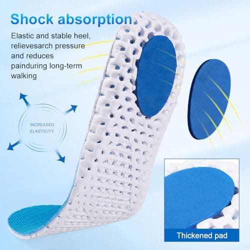 XINIFOOT 3 Pairs Elastic Shock Absorbing Shoe Insoles Breathable Honeycomb Sneaker Inserts Sports Shoe Insole Replacement Insoles for Men (Blue) - Thumbnail 6