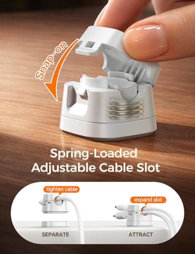 JOYROOM Detachable Magnetic Cord Organizer w/Secure Snap-Lock, 2-in-1 Adhesive& Magnetic Cable Clips, Auto-Fit Spring Management for φ1.5~8mm Cables, Under Desk Nightstand Home Office Car Wire Keeper - Thumbnail 3