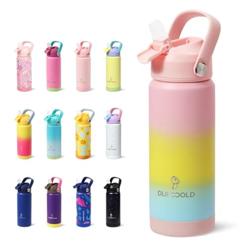 DLOCCOLD Kids Insulated Water Bottle with Leak Proof Straw Lid, Double Wall Vacuum Stainless Steel Water Bottle with Silicone Boot, Reusable Tumbler for Travel, Boys, Girls