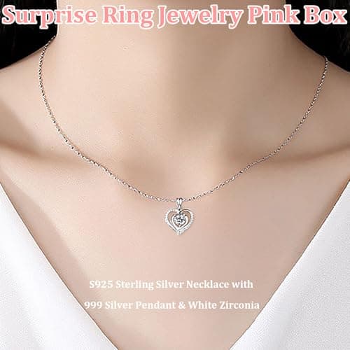 Surprise Rotating Jewelry Ring Box with S925 Necklace Silver Pendant with White Zirconia, Little Bear Cake Flip Birthday Proposal Engagement Wedding Ring Jewelry Box (Pink Ring Boxes+Necklace) - Thumbnail 2