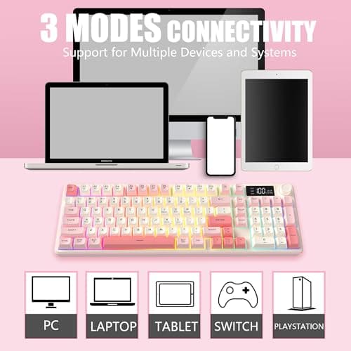 KimHong Wireless Keyboard, Quiet Keyboard for Work, Creamy Keyboard with Number Pad, RGB Gaming Keyboard, Tri-Mode BT5.0/2.4GHz/USB-C, 98 Keys, for PC, Mac, Gaming Console - Thumbnail 6