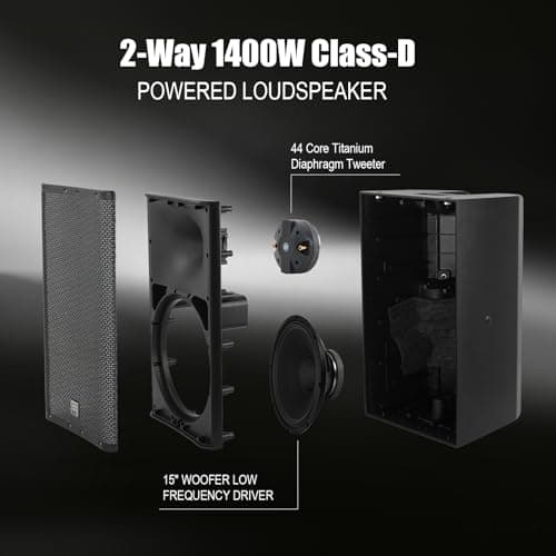 EXOTON C-15A 1400W High Power Active PA Speaker, 15" 2-Way Loudspeaker with LCD Color Screen, Bluetooth 6.0, TWS, 4 DSP Modes & 123dB Max SPL, for DJ, Live Performance,Stage Monitor - Thumbnail 4
