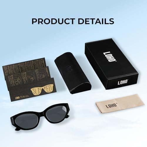 LOHO Acetate Cat Eye Sunglasses for Women,2026 Retro Oval Y2K 90s Fashion Design Black Cat Eye Sunglasses,Lightweight Trendy Narrow Shade Sunglasses Cat Eye for Outdoor Driving Travel Patry Sea - Thumbnail 6