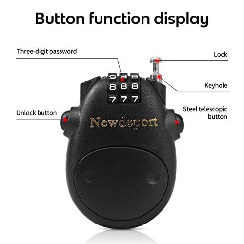 2′5″Retractable Cable Lock - High-Security 3-Digit Combination Lock for Bike, Ski, Surfboard & Stroller - Compact Portable Travel Lock for Helmet, Luggage & Scooter - Keyless & Resettable - Thumbnail 2