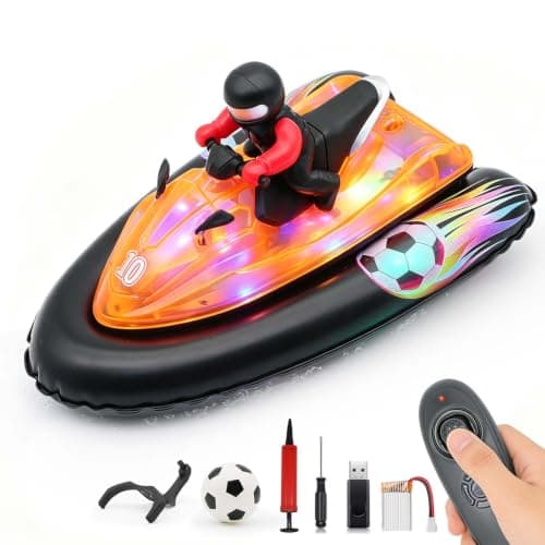 BuxxyBud Remote Control Boat for Pool with Inflatable Bumper Rechargeable Battery 700mah，Light Up & Water Spray RC Boat for Kids 8-12 Years Summer Water Toy Black - Image 1