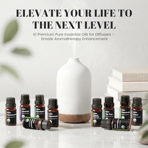 Organic Essential Oils Gift Set, Top 10x10ML-100% Pure Natural Aromatherapy for Diffusers, Humidifiers, Candle Making, Peppermint, Tea Tree, Lavender, Frankincense, Lemongrass, Eucalyptus & More - Thumbnail 6