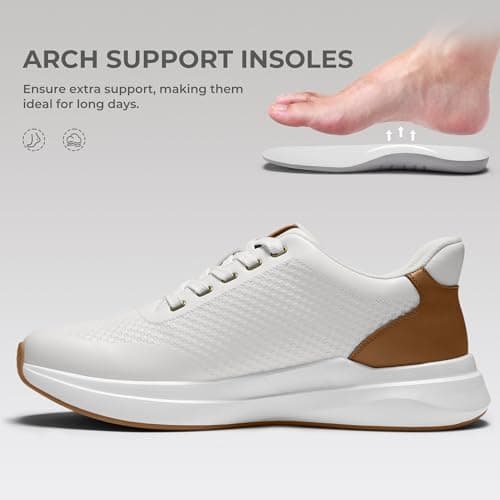 Coostar White Sneakers Men Casual Shoes with Arch Support Orthopedic Dress Sneakers Comfortable Business Shoe White Size 11 - Thumbnail 4