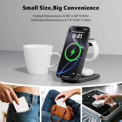 Acer 3 in 1 Charging Station for Apple Device, Magnetic Palm-Sized Foldable Fast Charger Stand Compatible with MagSafe for iPhone 17, Apple Watch & AirPods, Foldable Charging Dock for Desk S3 - Thumbnail 5