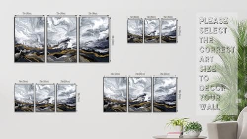 Large Framed Modern Wall Art - Abstract Landscape Cloudy Mountain Wall Decor 24"x36" Set of 3 Contemporary Grey Dark Painting Prints Marble Canvas Pictures for Living Room Bedroom Office Artwork - Thumbnail 6