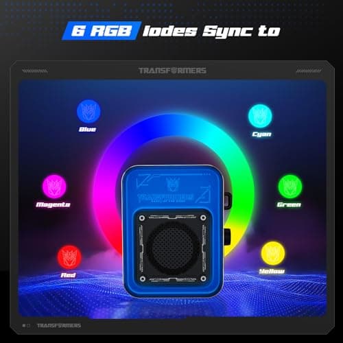 Transformers Portable IPX5 Waterproof Bluetooth Speakers, 6 RGB Light Modes Small Computer Speakers - Desktop & Outdoor with 5W Sound, Bluetooth 5.4, TWS Pairing, Valentines Birthday Gifts - Black - Thumbnail 5