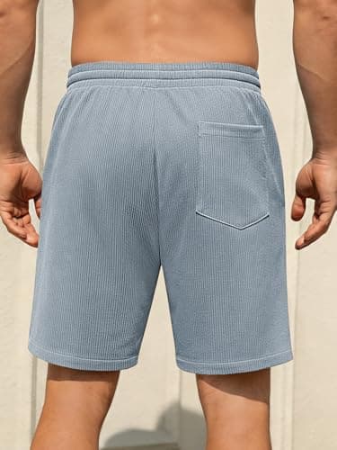 Hardaddy Mens Corduroy Shorts Casual Elastic Waist Drawstring 2026 Summer Beach Lounge Short(Light Blue 4X-Large) - Thumbnail 4