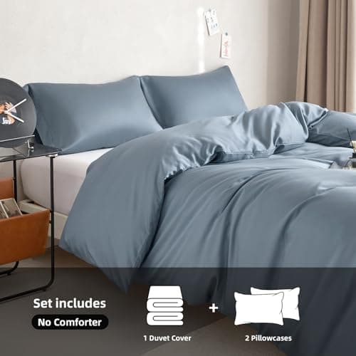 DCSKY King Size Duvet Cover Set 3-Piece - 100% Lyocell Tencel Bedding Set, Silky Smooth & Hypoallergenic, Temperature Regulating for Hot Sleepers (Denim Blue, 104x90 Inches) - Thumbnail 3