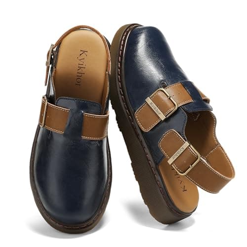 KYIKHOR Women's Genuine Leather Clogs for Women Comfort Women Loafer Slip-on Business Casual Dress Shoes Lightweight Leather Mules Office Work Everyday Walking Flats Blue,8 M US - Image 1