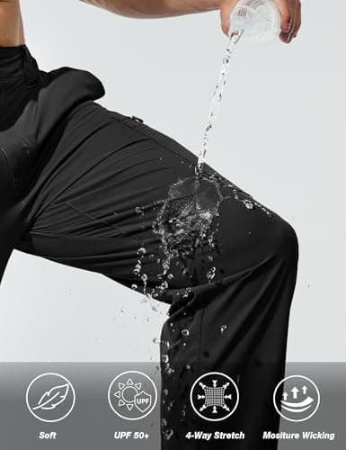 MOURCE Water Resistant Cargo Pants for Men - Lightweight Quick Dry Travel Pants for Camping Kayaking, Black - Thumbnail 5