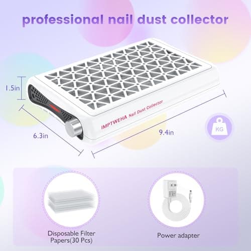 Nail Dust Collector. 1600PA Dust Collector Nail Tech.Nails Dust Collector Machine with LED Display 30 Filter Paper, Suitable for Nail Salons/Home Manicures Acrylic Nail Tools（White） - Thumbnail 2