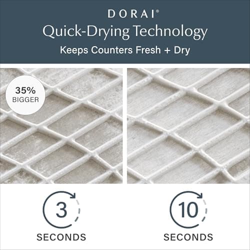 Dorai Home Large Dish Pad – 40% More Drying Space, Eco-Friendly Quick-Drying Stone Mat for Kitchen, 24.6" x 16.5", Sandstone - Thumbnail 2