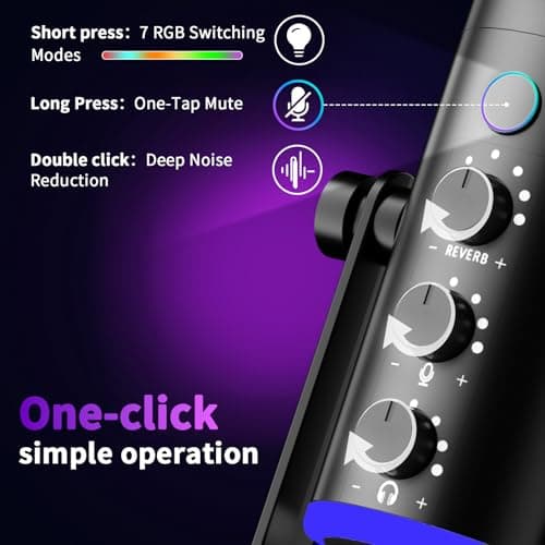 PUPGSIS Gaming Microphone for PC, Noise Cancellation Condenser Mic with RGB Lights, Mute, Monitoring, Pop Filter, Desktop-Mic for Streaming/Podcasting/Recording/Gaming Equipment, Plug & Play-Black - Thumbnail 4