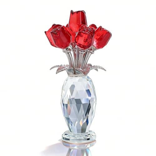 MysticGlitz 5.7" Red Crystal Rose Figurine with Faceted Glass Vase, Crystal Flower Bouquet Home Decor Accents, Everlasting Flowers for Mother's Day, Anniversary, Wedding - Image 1