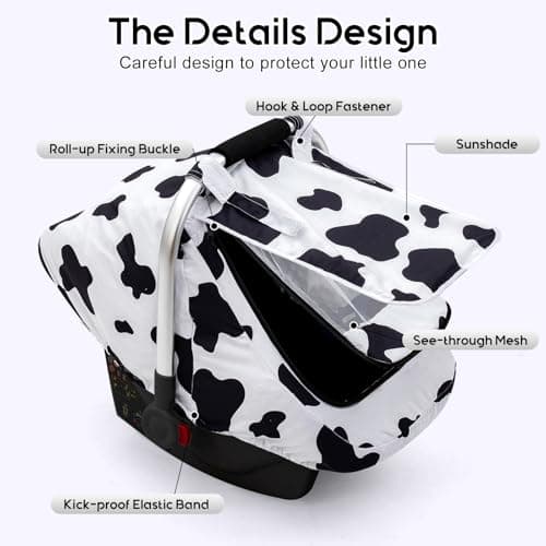 Baby Car Seat Cover, Extra Large Mesh Carseat Cover for Boys Girls, Infant Car Seat Cover with Privasy Sunshades & 3D Mink Dot, Universal Baby Carrier Cover for All Season - Thumbnail 4