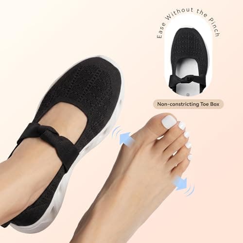 BOSTANTEN Comfortable Mary Jane Sneakers for Women - Lightweight & Breathable, Slip On Casual Shoes 2026, Wide Toe Box, Cushioned Sole for All-Day Walking/Work Black - Thumbnail 4