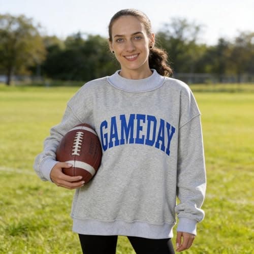 ROSLILY Personalized Reversible Mock Neck Sweatshirts Womens Oversized Pullover Custom College Team Mockneck Game Day Mock Neck Football Sweatshirt For Sports Lover College Student - Thumbnail 3