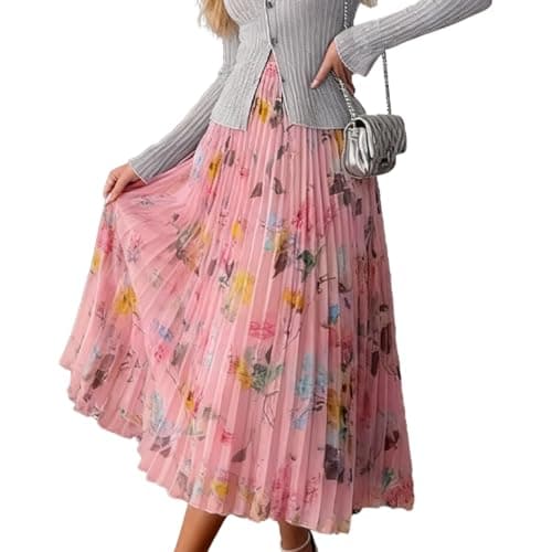 materasu Pleated Midi Skirts for Women-Elastic High Waisted Summer Skirts Trendy - Image 1