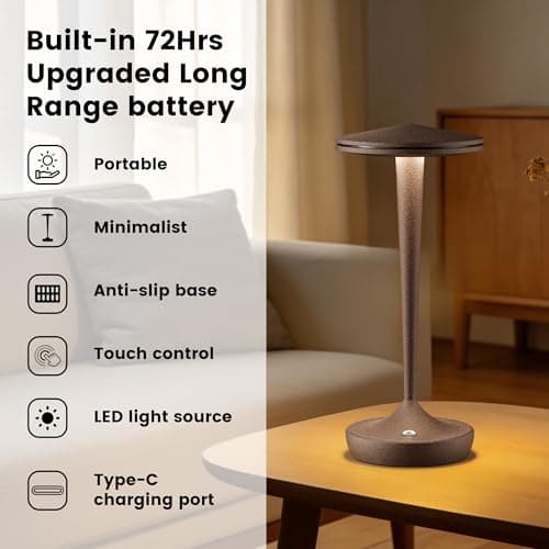 JALVDE Cordless Table Lamp Rechargeable,Outdoor Table Lamps LED,IP54 Waterproof 6000mAh Battery Operated Lamp 3 Color Adjestable Stepless Dimming Table Lamps for Restaurant Dining Patio (2PRust) - Thumbnail 4