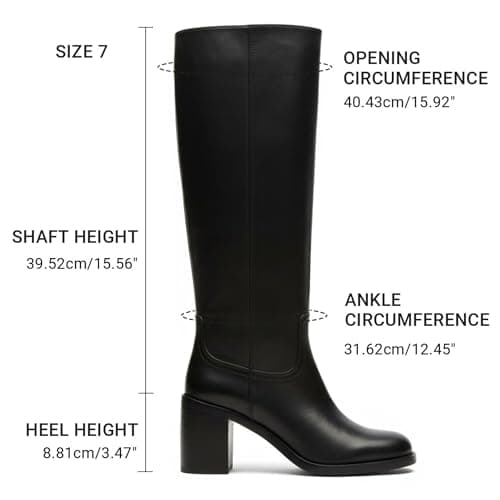 heelchic Black Knee High Boots for Women, Square Toe Chunky Block Heeled Long Boots, Tall Boots 6.5 - Thumbnail 4