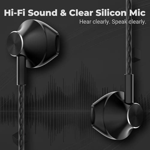 AzukiLife Black Wired Earbuds with Microphone for Laptop, 3.5mm Computer Headphones for Zoom Office, MacBook, Dell, HP, Chromebook, Clear Voice Call, Tangle-Free Corded Ear Buds with Case for Travel - Thumbnail 2