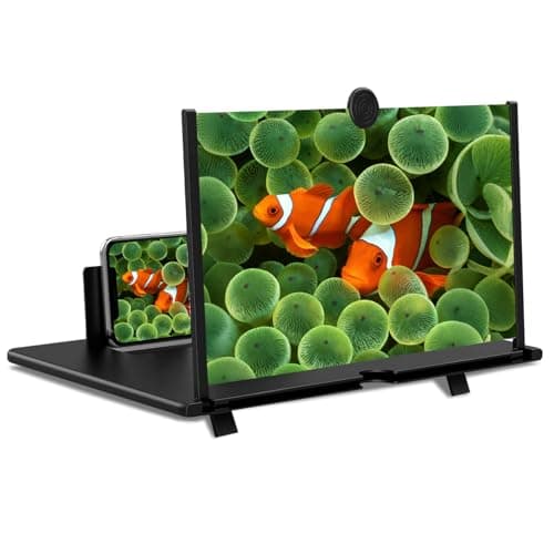 Pibkay 14 Inches Magnifier for Cell Phone, 3D HD Mobile Magnifier Projector Screen for Movies,Videos, Foldable Phone Stand with Screen Amplifier, Supports All Smartphones (Black) - Image 1