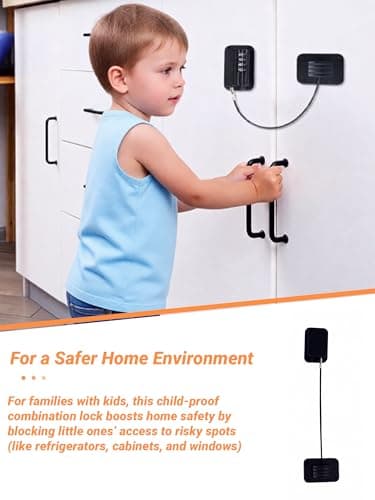 Combination Refrigerator Lock 1 Pack No Drilling Adhesive Cabinet Lock Home Safety Lock for Fridges Cabinets Drawers Windows Kitchen Pantry Black - Thumbnail 5