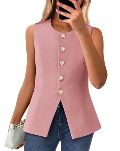 BTFBM Summer Sleeveless Blazer Vest For Women Dressy Button Down Round Neck Business Casual Outfits Work Suit Vests Tops(Pink, Large) - Image 1